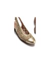 JucaZapatos - Pitillos 11121 - ORO - Zapato salón destalonado con tacón bajo y punta redonda, en laminado brillante Oro