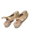 JucaZapatos - Pitillos 11121 - ORO - Zapato salón destalonado con tacón bajo y punta redonda, en laminado brillante Oro