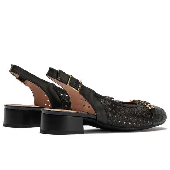 JucaZapatos - Pitillos 11124 - NEGRO - Zapato salón destalonado con adorno y tacón bajo, con punta redonda Negro