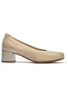 JucaZapatos - Pitillos 11130 - ORO - Zapato salón con ribete elástico y tacón medio, con grabado fantasía Oro