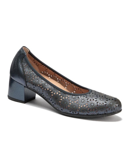 JucaZapatos - Pitillos 11132 - MARINO - Zapato salón con tacón medio, en piel fantasía perforada Marino