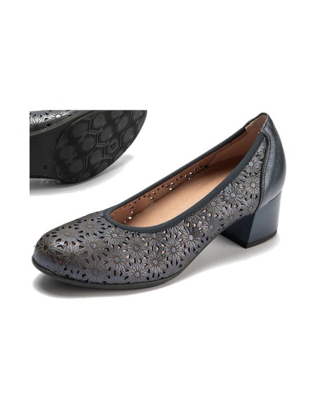 JucaZapatos - Pitillos 11132 - MARINO - Zapato salón con tacón medio, en piel fantasía perforada Marino