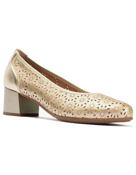 JucaZapatos - Pitillos 11132 - ORO - Zapato salón con tacón medio, en piel fantasía perforada Oro