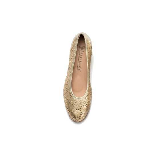 JucaZapatos - Pitillos 11132 - ORO - Zapato salón con tacón medio, en piel fantasía perforada Oro