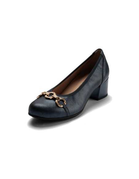 JucaZapatos - Pitillos 11133 - MARINO - Zapato salón con tacón medio y adorno, en piel brillante Marino
