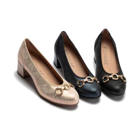 JucaZapatos - Pitillos 11133 - MARINO - Zapato salón con tacón medio y adorno, en piel brillante Marino