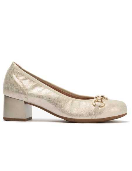 JucaZapatos - Pitillos 11133 - ORO - Zapato salón con tacón medio y adorno, en piel brillante Oro