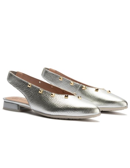 JucaZapatos - Pitillos 11173 - PLATA - Bailarina con tacón bajo, punta fina y detalles metalizados Plata