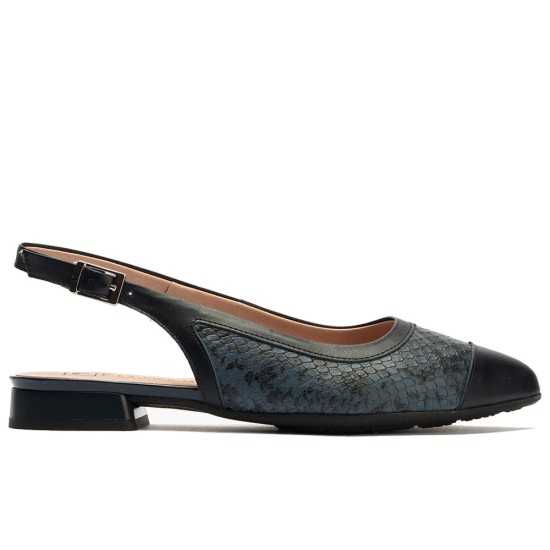 JucaZapatos - Pitillos 11174 - MARINO - Bailarina destalonada con tacón bajo, punta fina y animal print Marino