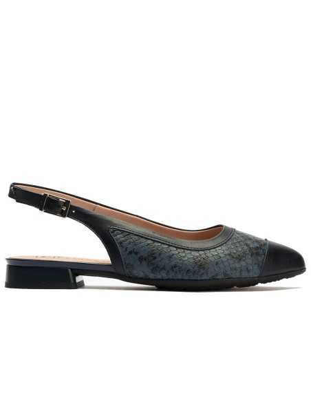 JucaZapatos - Pitillos 11174 - MARINO - Bailarina destalonada con tacón bajo, punta fina y animal print Marino