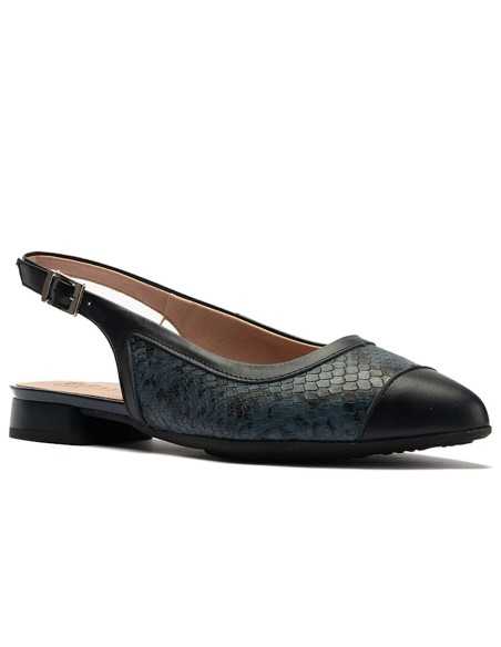 JucaZapatos - Pitillos 11174 - MARINO - Bailarina destalonada con tacón bajo, punta fina y animal print Marino