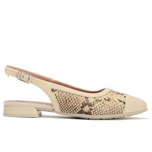JucaZapatos - Pitillos 11174 - CREMA - Bailarina destalonada con tacón bajo, punta fina y animal print Crema