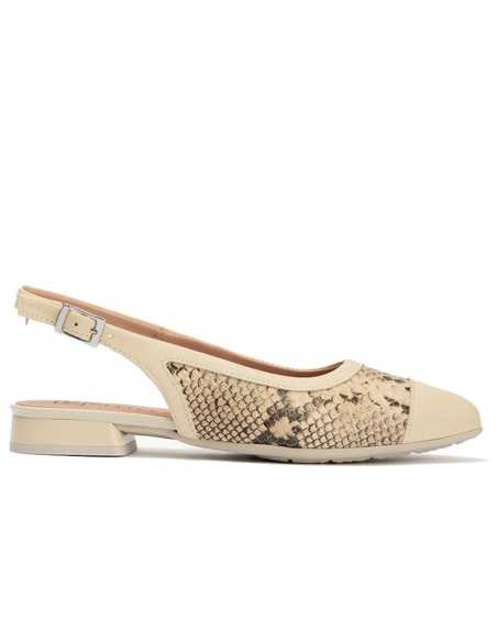 JucaZapatos - Pitillos 11174 - CREMA - Bailarina destalonada con tacón bajo, punta fina y animal print Crema