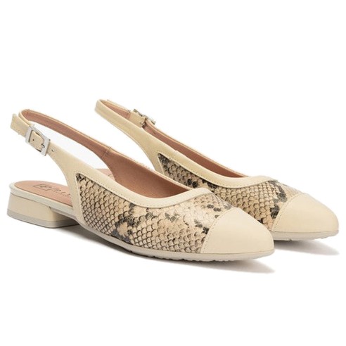 JucaZapatos - Pitillos 11174 - CREMA - Bailarina destalonada con tacón bajo, punta fina y animal print Crema
