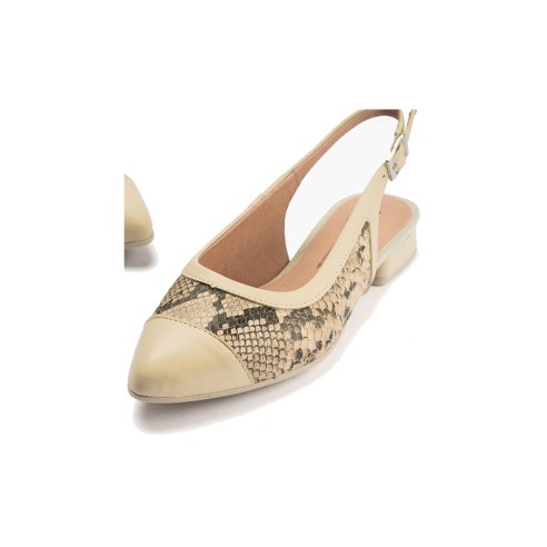 JucaZapatos - Pitillos 11174 - CREMA - Bailarina destalonada con tacón bajo, punta fina y animal print Crema