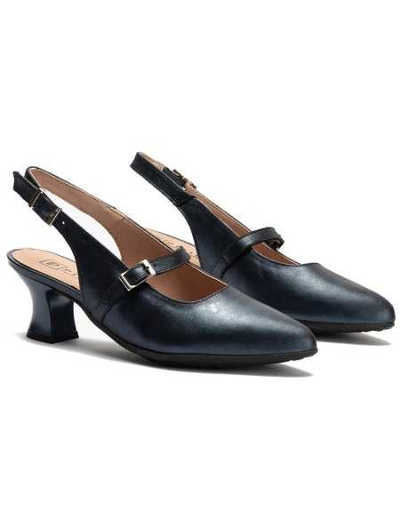 JucaZapatos - Pitillos 11183 - MARINO - Zapato salón destalonado con tacón medio, en piel laminada y pulsera Marino
