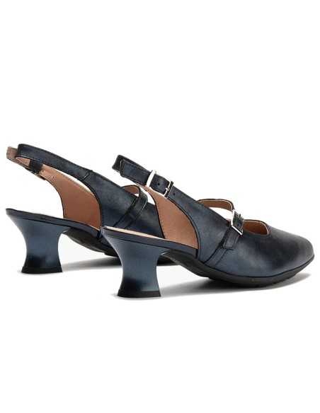 JucaZapatos - Pitillos 11183 - MARINO - Zapato salón destalonado con tacón medio, en piel laminada y pulsera Marino