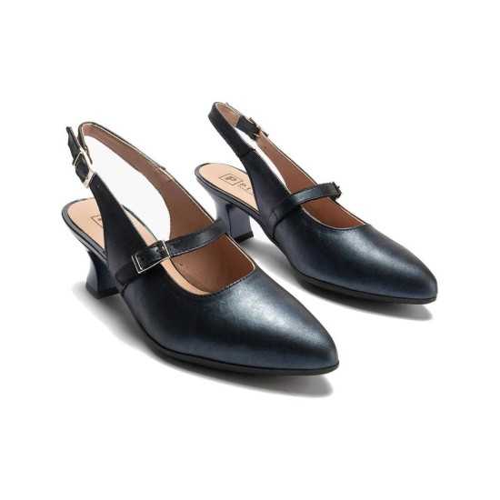 JucaZapatos - Pitillos 11183 - MARINO - Zapato salón destalonado con tacón medio, en piel laminada y pulsera Marino