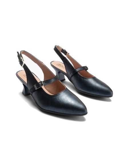 JucaZapatos - Pitillos 11183 - MARINO - Zapato salón destalonado con tacón medio, en piel laminada y pulsera Marino