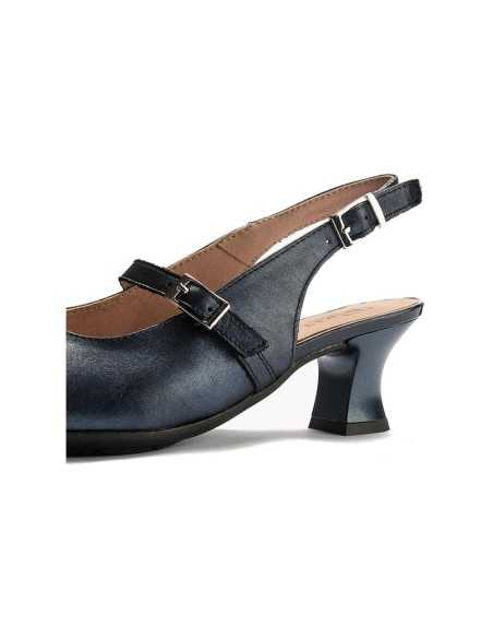 JucaZapatos - Pitillos 11183 - MARINO - Zapato salón destalonado con tacón medio, en piel laminada y pulsera Marino