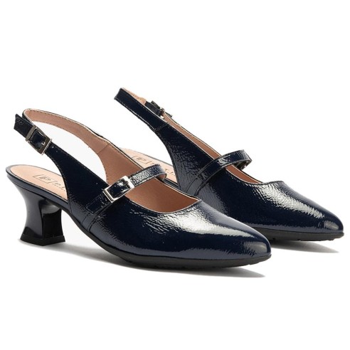JucaZapatos - Pitillos 11184 - MARINO - Zapato salón destalonado con tacón medio, en piel charol y pulsera Marino