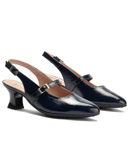 JucaZapatos - Pitillos 11184 - MARINO - Zapato salón destalonado con tacón medio, en piel charol y pulsera Marino