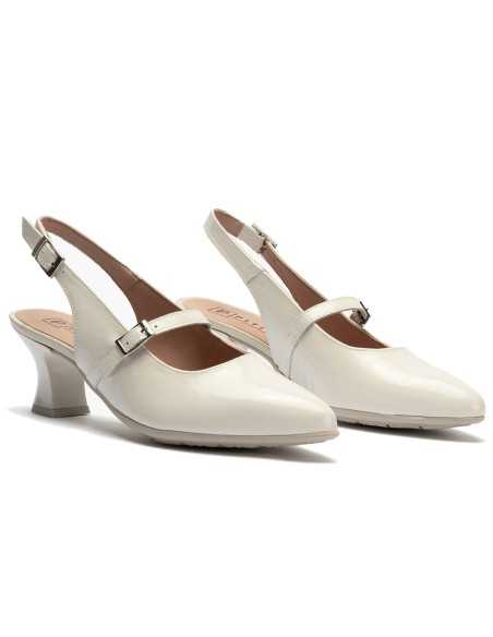 JucaZapatos - Pitillos 11184 - GLACIAL - Zapato salón destalonado con tacón medio, en piel charol y pulsera Glacial