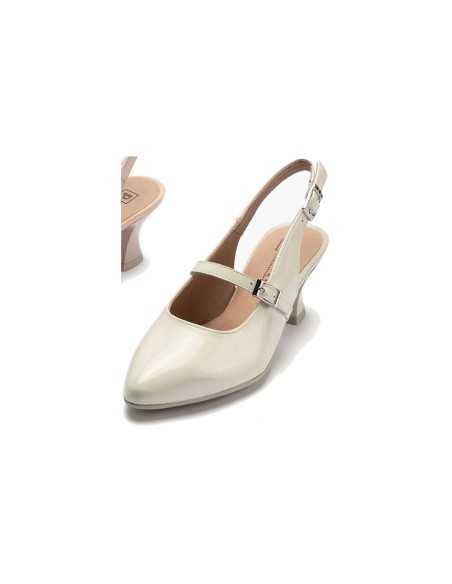 JucaZapatos - Pitillos 11184 - GLACIAL - Zapato salón destalonado con tacón medio, en piel charol y pulsera Glacial