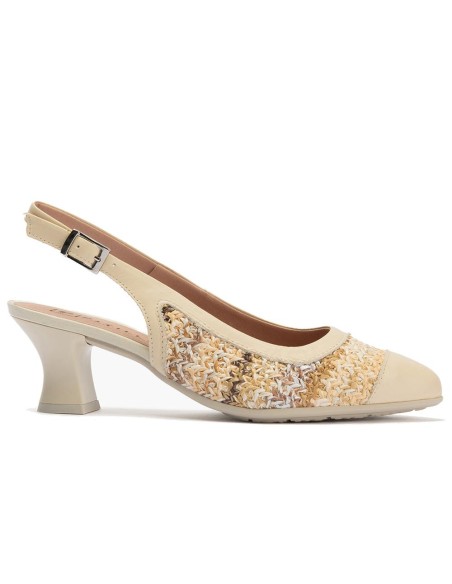 JucaZapatos - Pitillos 11185 - CREMA - Zapato salón destalonado con tacón medio, en piel napa y rafia Crema
