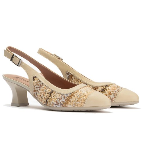 JucaZapatos - Pitillos 11185 - CREMA - Zapato salón destalonado con tacón medio, en piel napa y rafia Crema