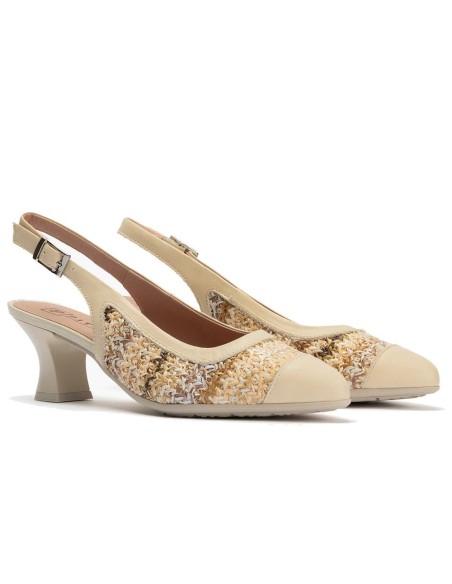 JucaZapatos - Pitillos 11185 - CREMA - Zapato salón destalonado con tacón medio, en piel napa y rafia Crema