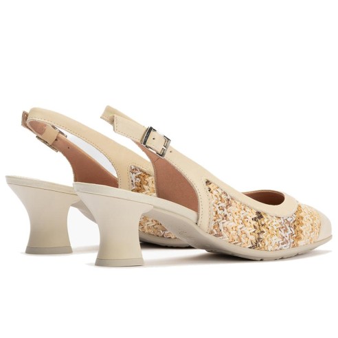 JucaZapatos - Pitillos 11185 - CREMA - Zapato salón destalonado con tacón medio, en piel napa y rafia Crema