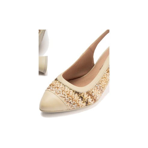 JucaZapatos - Pitillos 11185 - CREMA - Zapato salón destalonado con tacón medio, en piel napa y rafia Crema