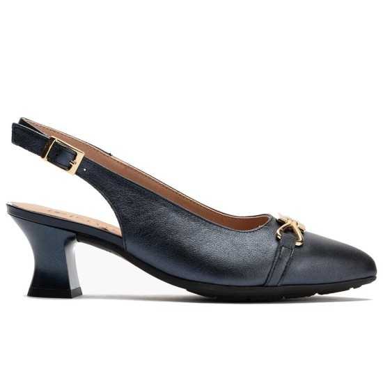 JucaZapatos - Pitillos 11186 - MARINO - Zapato salón destalonado con tacón medio, con adorno y piel laminada Marino