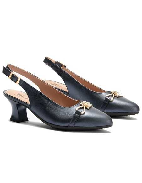 JucaZapatos - Pitillos 11186 - MARINO - Zapato salón destalonado con tacón medio, con adorno y piel laminada Marino