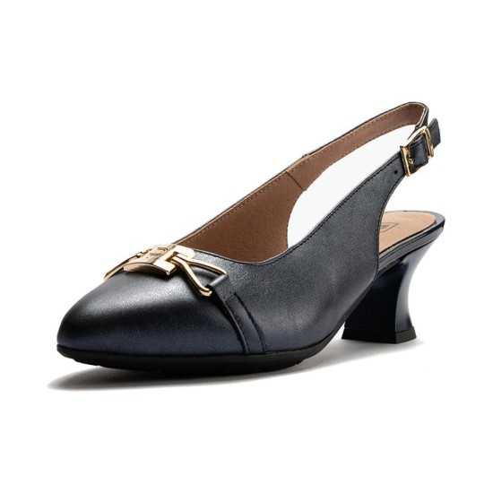 JucaZapatos - Pitillos 11186 - MARINO - Zapato salón destalonado con tacón medio, con adorno y piel laminada Marino