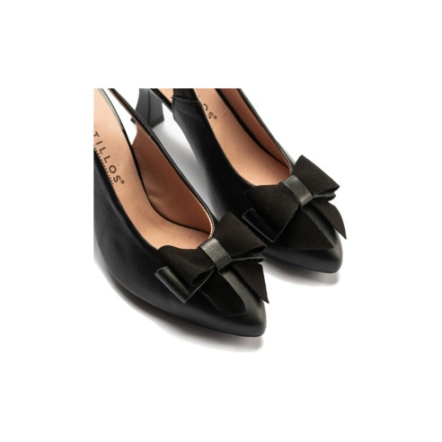 JucaZapatos - Pitillos 11191 - NEGRO - Zapato de salón destalonado con tacón alto, punta fina y detalle de lazo Negro