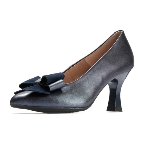 JucaZapatos - Pitillos 11192 - MARINO - Zapato de salón con tacón alto, punta fina y detalle de lazo Marino