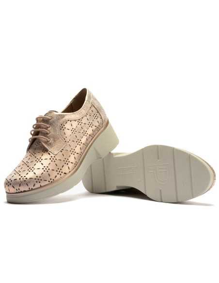 JucaZapatos - Pitillos 11240 - NUDE - Blucher con cordones, cuña y piel fantasía Nude