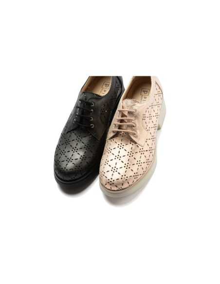 JucaZapatos - Pitillos 11240 - NUDE - Blucher con cordones, cuña y piel fantasía Nude