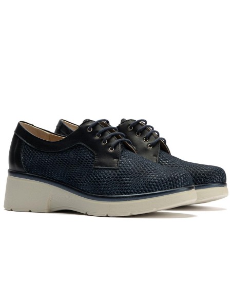 JucaZapatos - Pitillos 11241 - MARINO - Blucher con cordones, cuña y tejido Marino