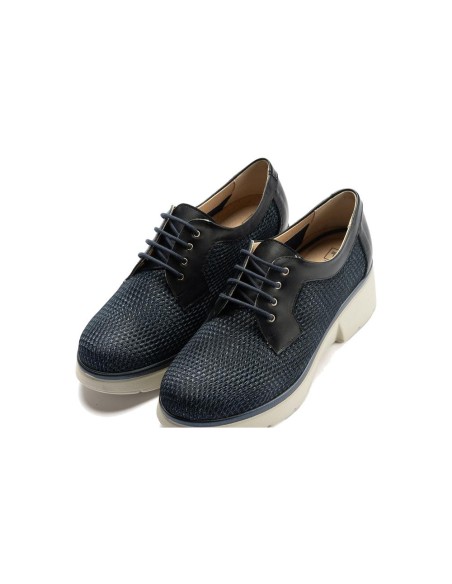 JucaZapatos - Pitillos 11241 - MARINO - Blucher con cordones, cuña y tejido Marino