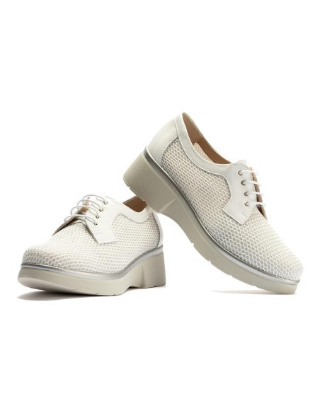 JucaZapatos - Pitillos 11241 - BLANCO - Blucher con cordones, cuña y tejido Blanco