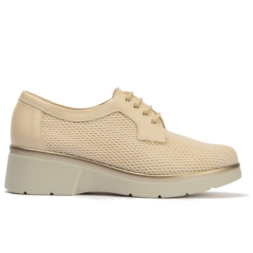 JucaZapatos - Pitillos 11241 - CREMA - Blucher con cordones, cuña y tejido Crema