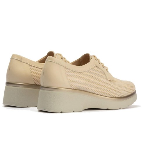 JucaZapatos - Pitillos 11241 - CREMA - Blucher con cordones, cuña y tejido Crema