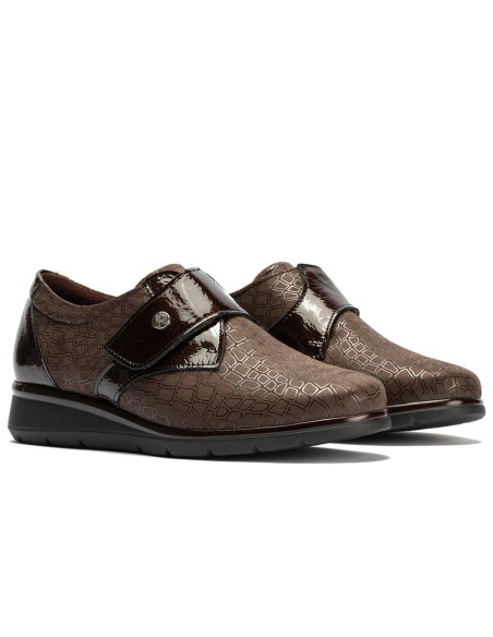 JucaZapatos - Pitillos 11510 - MARRON - Blucher de velcro combinado lycra con charol Marrón