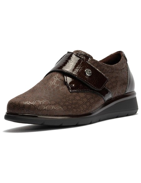 JucaZapatos - Pitillos 11510 - MARRON - Blucher de velcro combinado lycra con charol Marrón