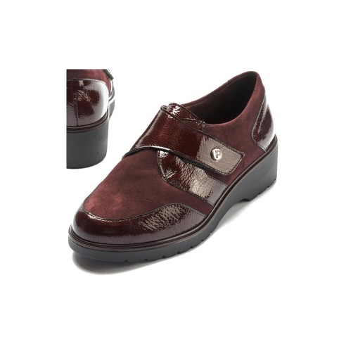 JucaZapatos - Pitillos 11524 - BURDEOS - Blucher con velcro combinado charol con ante Burdeos