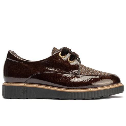 JucaZapatos - Pitillos 11555 - MARRON - Blucher cordón terciopelo combinado charol con tejido Marrón