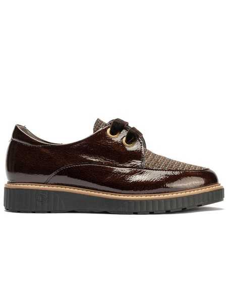 JucaZapatos - Pitillos 11555 - MARRON - Blucher cordón terciopelo combinado charol con tejido Marrón